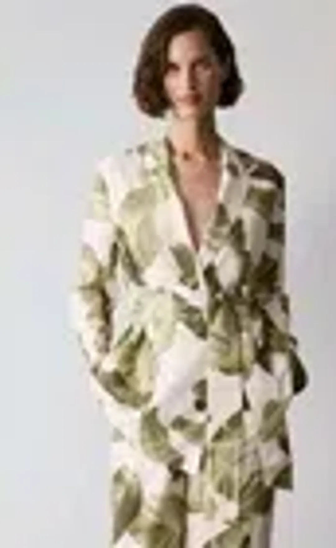 New TRENERY 2-Piece Suit, Palm Leaf Print Green & Pale Pink [10] Pants & Jacket 🩷 for rent on The Volte - main image