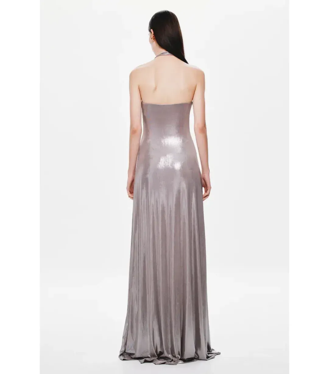 MISHA Jennifer Cupro Maxi Dress in Foil Jersey Cinder | Size 10 for rent on The Volte - main image