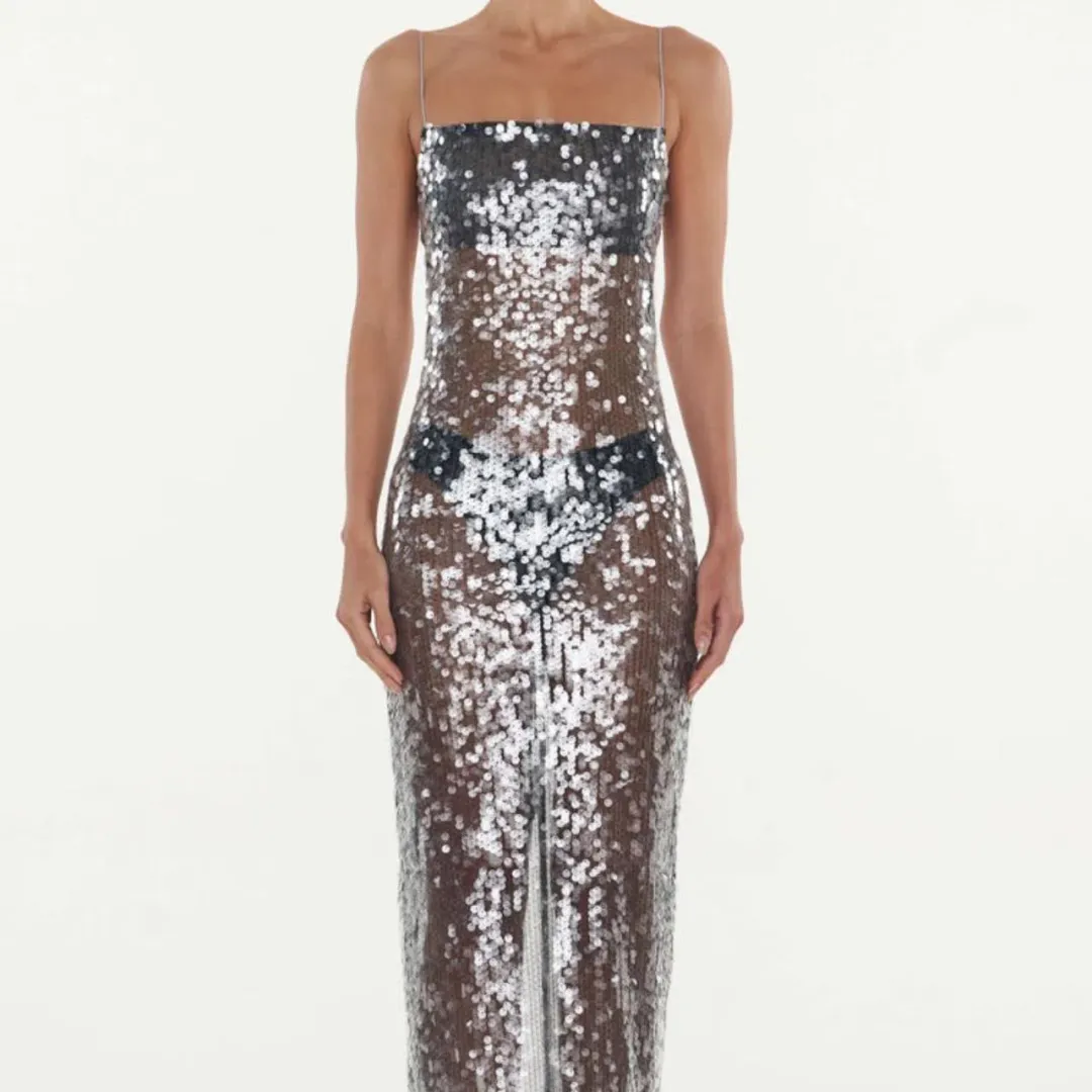 Mercury dress medium fits 6, 8 , silver beauty for rent on The Volte - main image