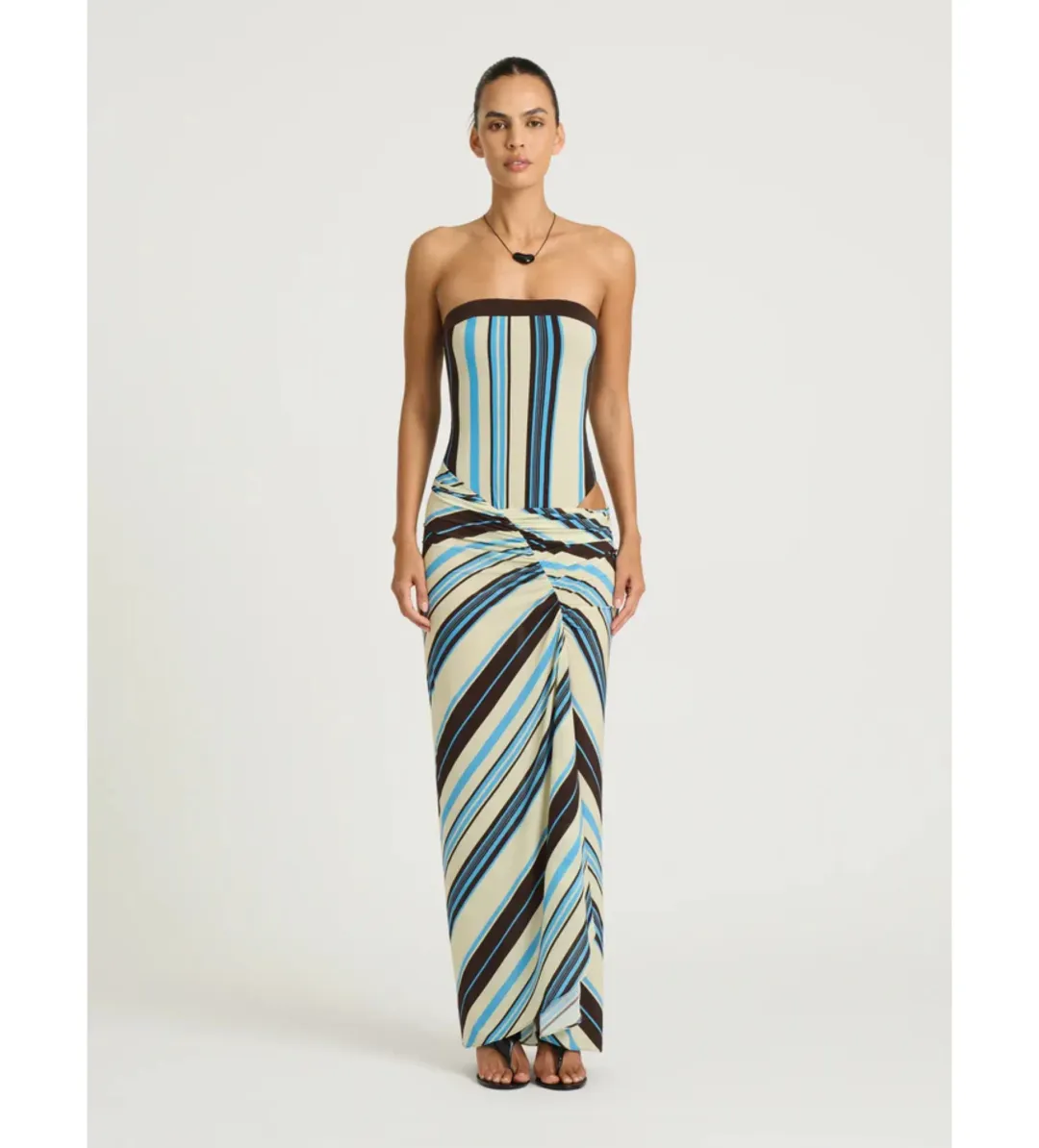 Benni Rumi Strapless Maxi Dress in Ocean Stripe Size AU6 for rent on The Volte - main image