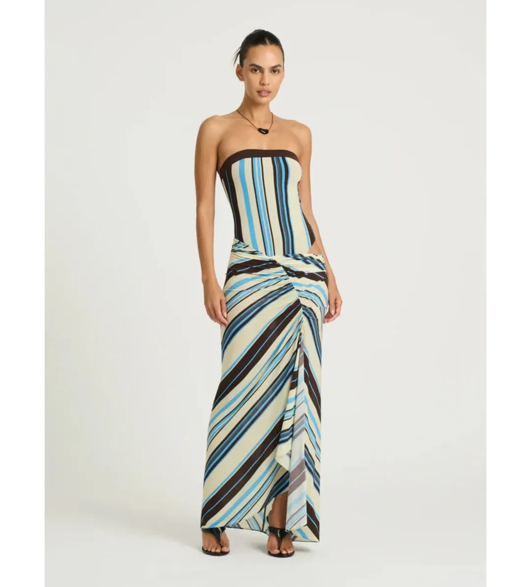Benni Rumi Strapless Maxi Dress in Ocean Stripe Size AU8 for rent on The Volte - main image