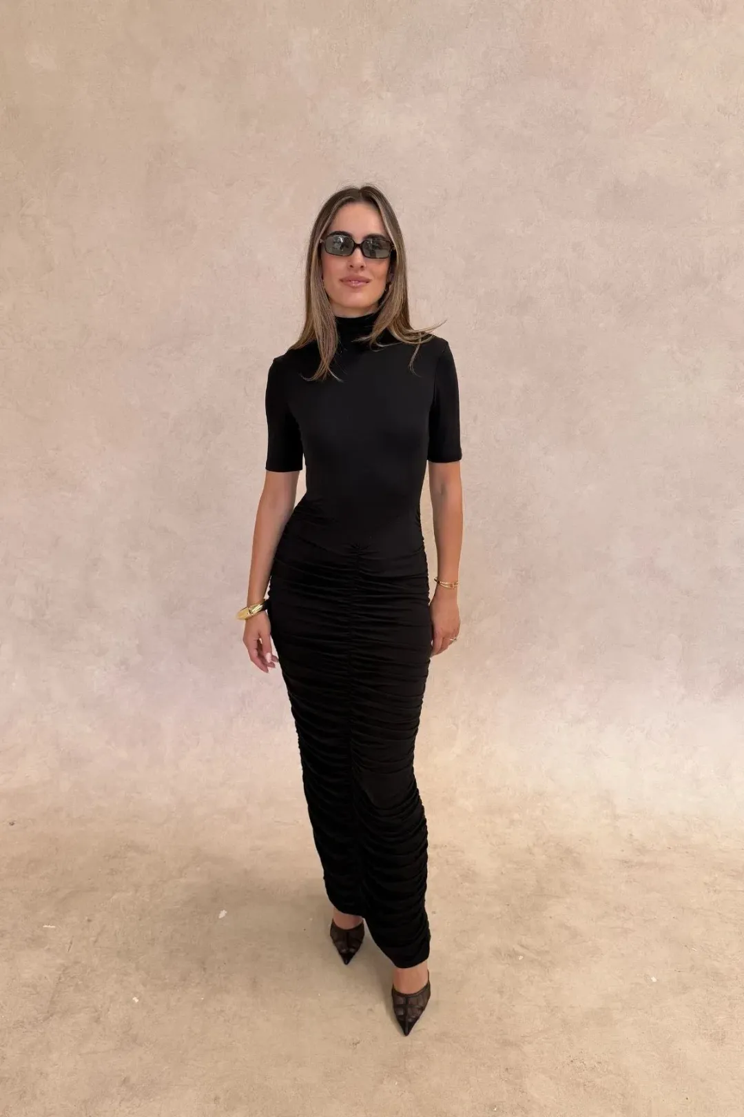Imana Draped Maxi Dress Black - Sneaky Link - Size XXS for rent on The Volte - main image