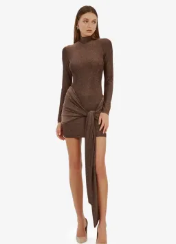 Bardot Seraphina Brown Sparkle Tie Front Mini Dress Size 12 for rent on The Volte - image 2