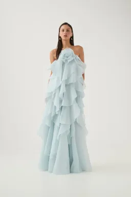 AJE PANDOREA LAYERED MAXI DRESS SILVER BLUE SIZE AU 8 for rent on The Volte - image 3