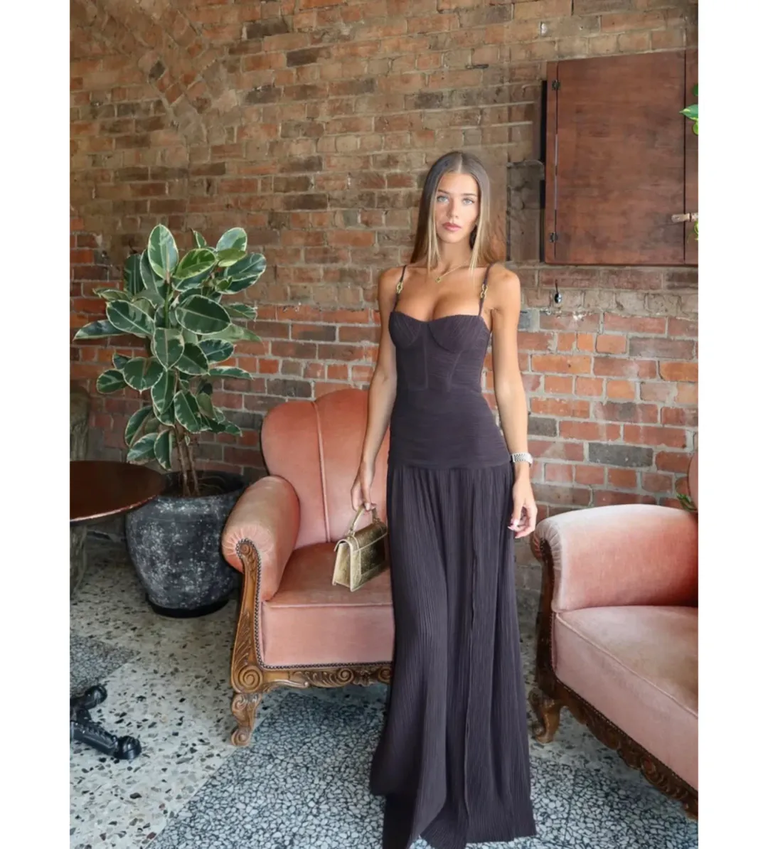 Manning Cartell Double Time Pleat Dress in Dark Chocolate Size AU4 for rent on The Volte - main image