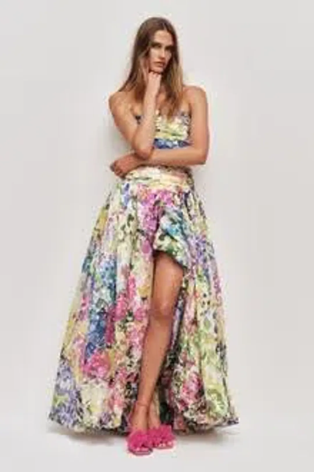 🪻AJE Strapless Dahlia Gown in Lavandula - Size 14 AU - Colourful Floral Print Maxi Dress 🪻 for rent on The Volte - main image