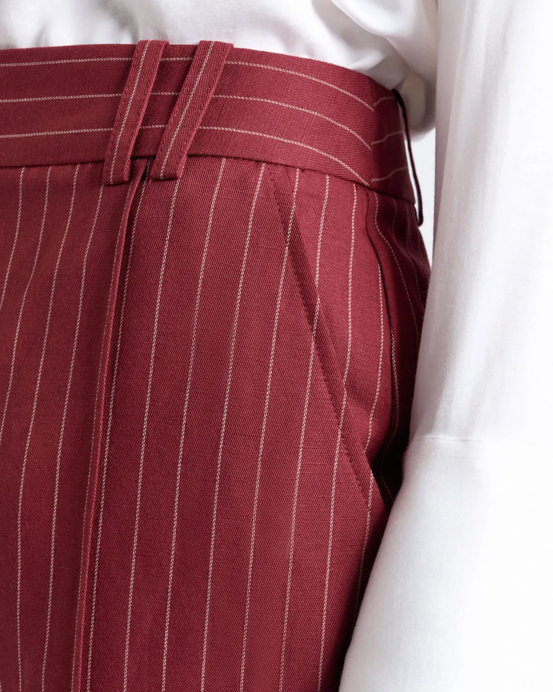 CUE Linen blend pinstripe suit - Maroon (12) for rent on The Volte - main image