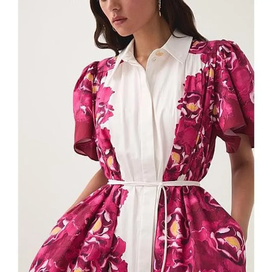 🩷 AJE Fernanda Midi Dress in Bold Blooming Pink Floral - Size 8 AU 🩷 for rent on The Volte - main image