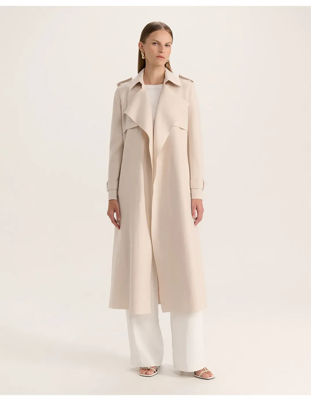 Saba Karla Longline Trench Coat Size 12 Soft Stone for rent on The Volte - main image