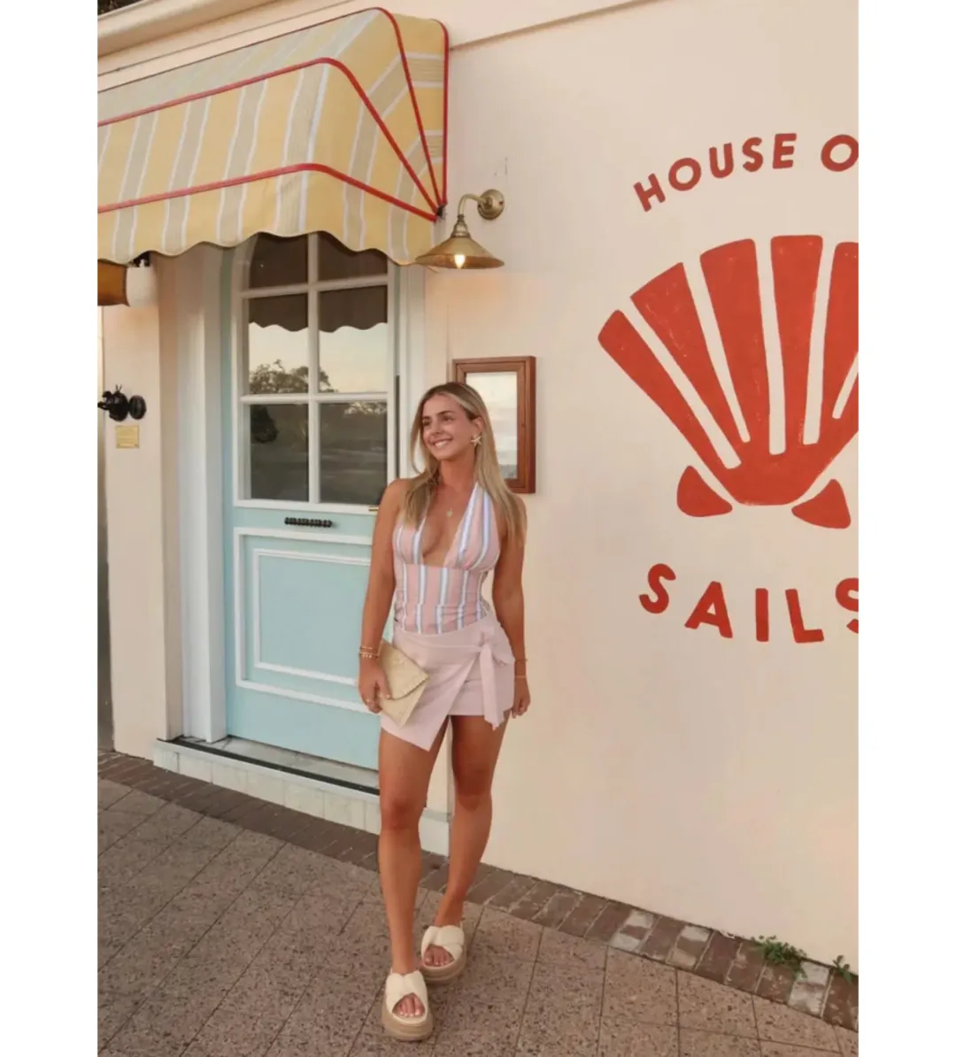 Benni Tiano Mini Dress in Pink Stripe Size AU10 for rent on The Volte - main image