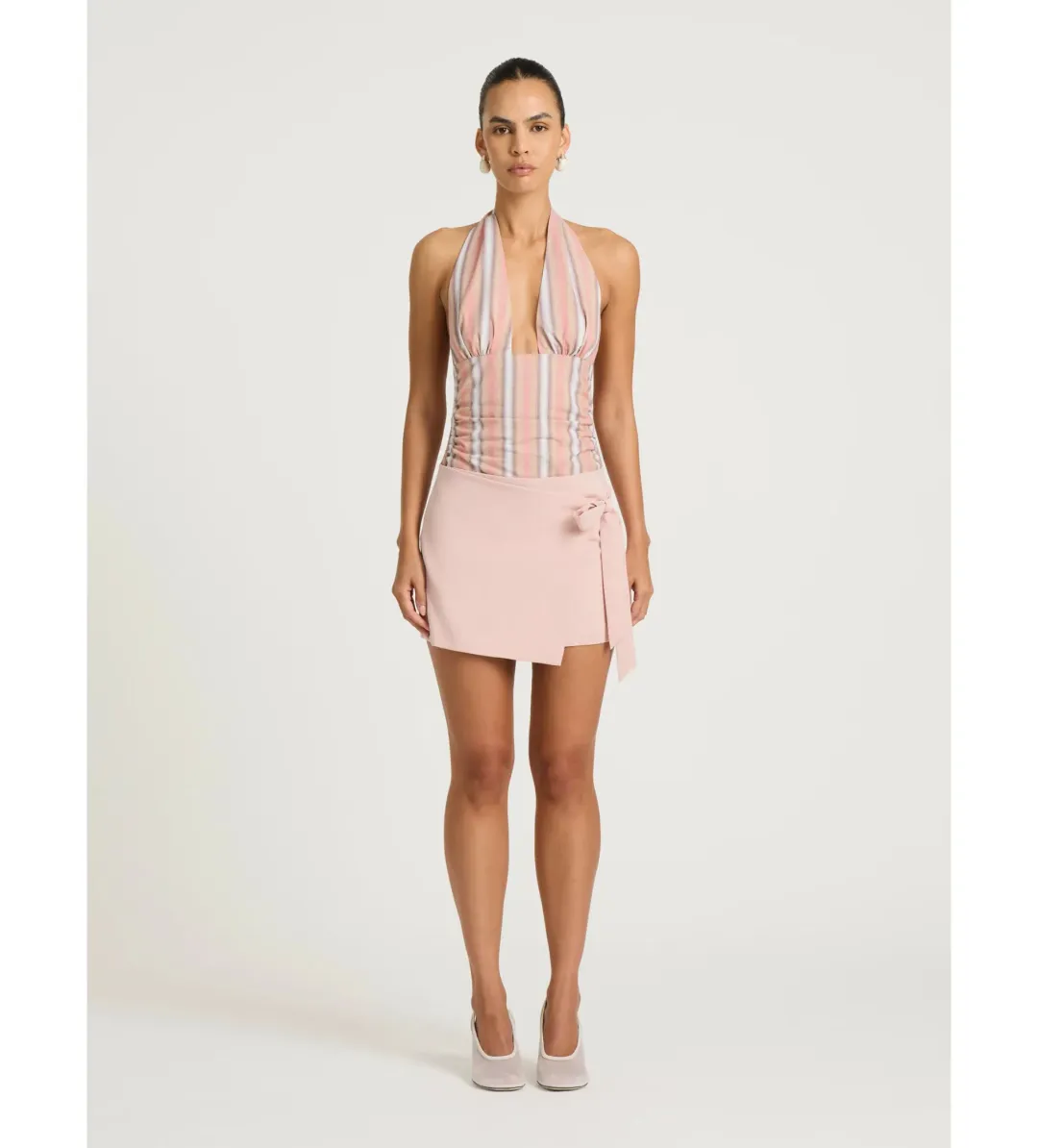 Benni Tiano Mini Dress in Pink Stripe Size AU10 for rent on The Volte - main image