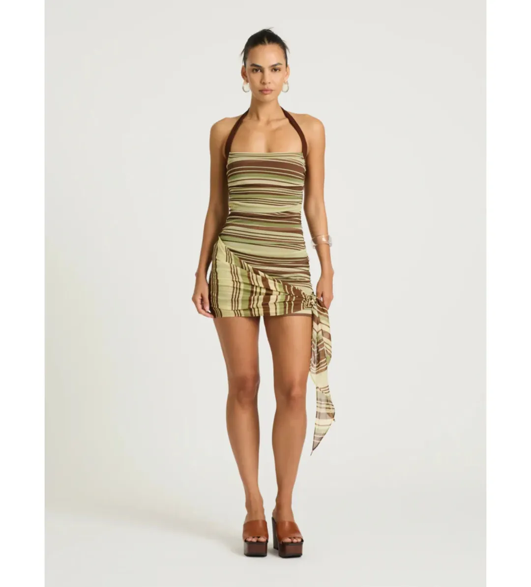 Benni Marnie Mini Dress in Earth Stripe Size AU8 for rent on The Volte - main image