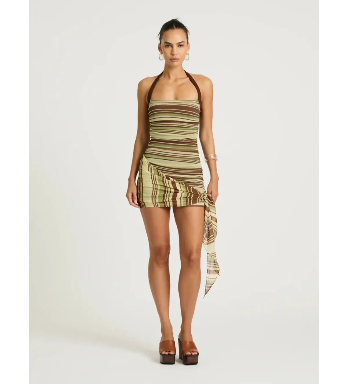 Benni Marnie Mini Dress in Earth Stripe Size AU8 for rent on The Volte - main image