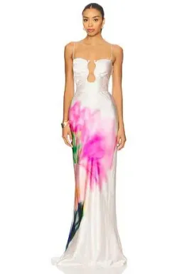 🌸 Rebecca Vallance Dahlia Blossom Gown – Size 12 (AU) Pink Floral Satin Maxi Dress 🌸 for rent on The Volte - image 1