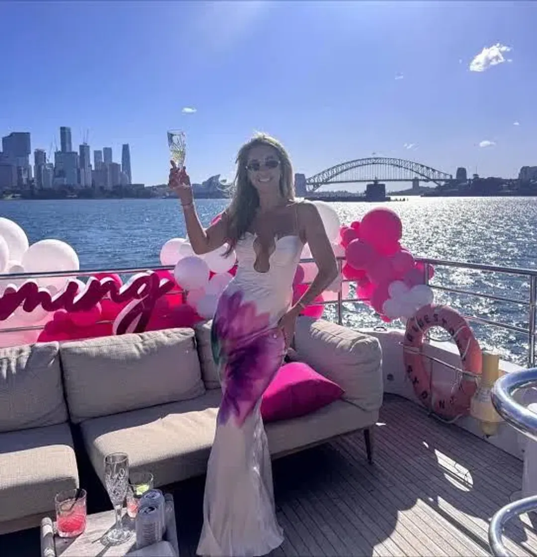 🌸 Rebecca Vallance Dahlia Blossom Gown – Size 12 (AU) Pink Floral Satin Maxi Dress 🌸 for rent on The Volte - main image