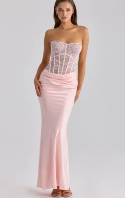House of CB Ayana pink lace + satin maxi corset dress Regular Cup Size S for rent on The Volte - image 1