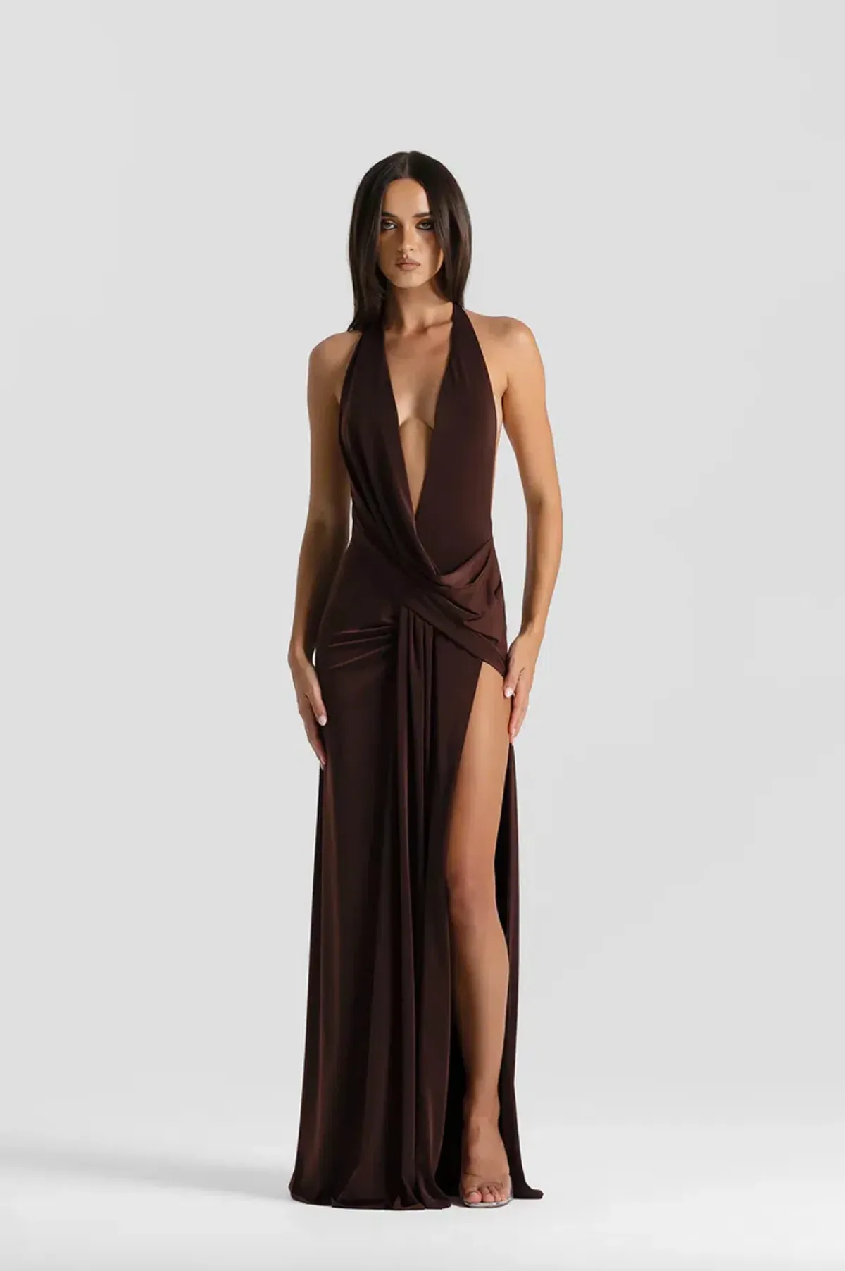 Natalie rolt, winona gownm, maxi, brown, size 6  for rent on The Volte - main image