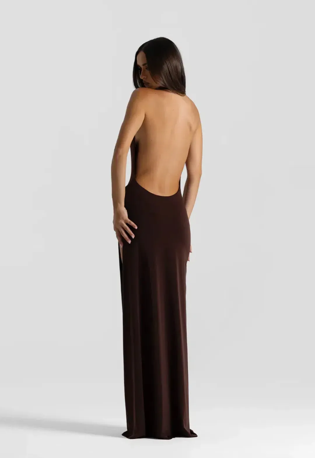 Natalie rolt, winona gownm, maxi, brown, size 8 for rent on The Volte - main image