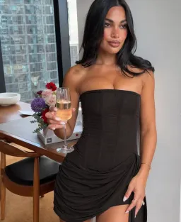 Leau Mira Mesh Corset Mini Dress Black 6 for rent on The Volte - image 1