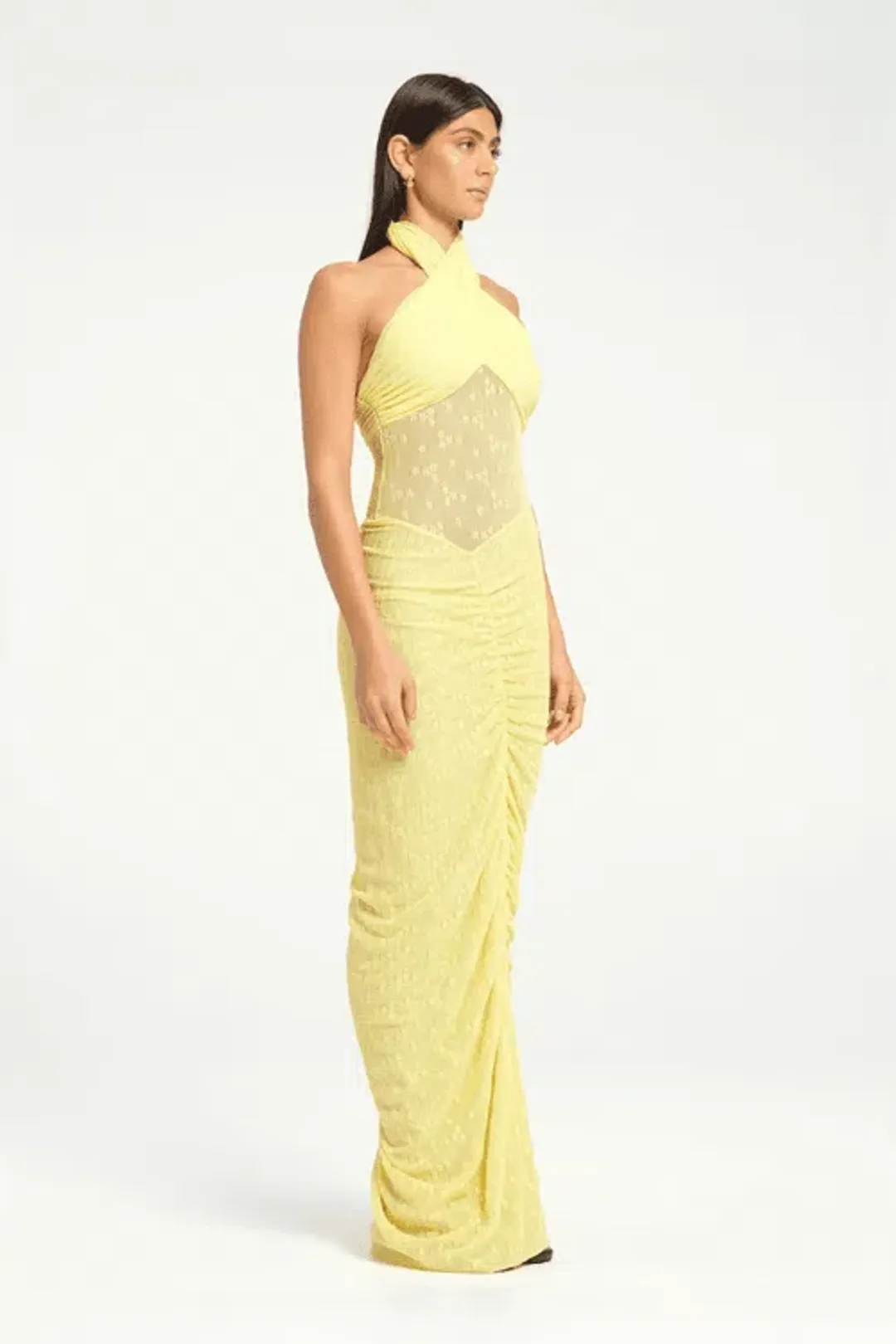 BENNI Hudson Lace Maxi Dress In Butter | Size AU 12 for rent on The Volte - main image