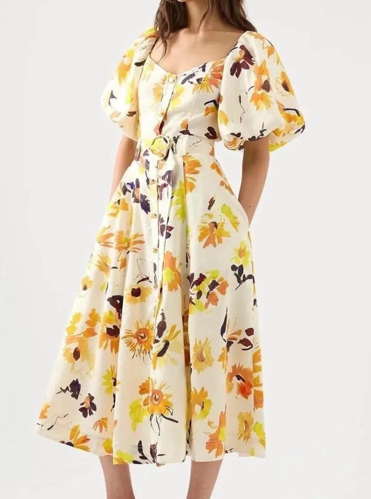 Aje Soleil Belted Midi Dress size 12 for rent on The Volte - main image