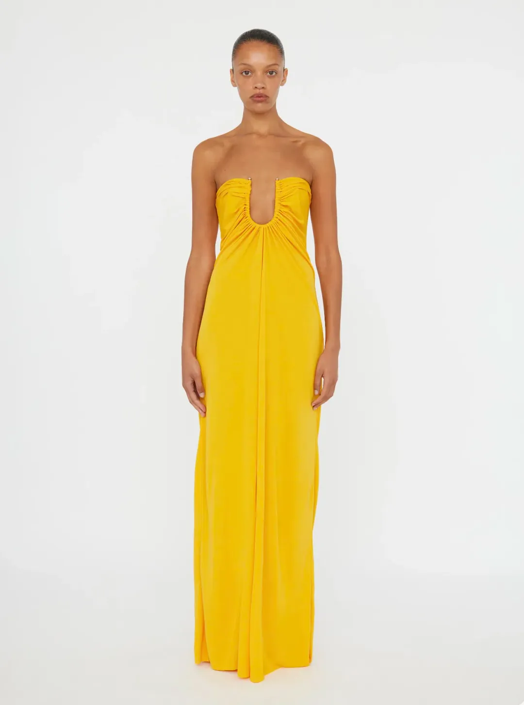 Christopher Esber Saffron Arced Palm Strapless Dress - Size 6 AU for rent on The Volte - main image
