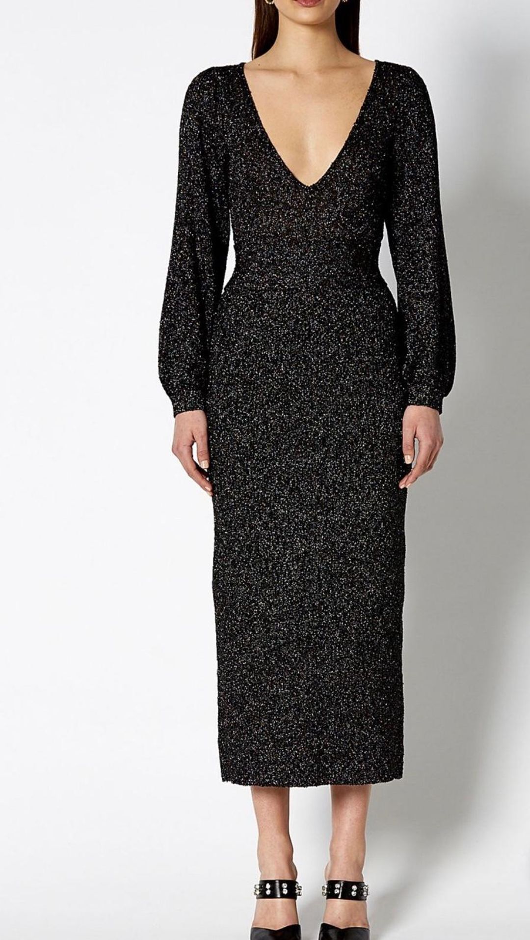 Scanlan Theodore Calypso Tinsel V Neck Gown Black Size 8 for rent on The Volte - main image