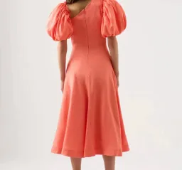 Aje Maia Linen Dress Off the Shoulder Midi Coral Orange for rent on The Volte - image 2