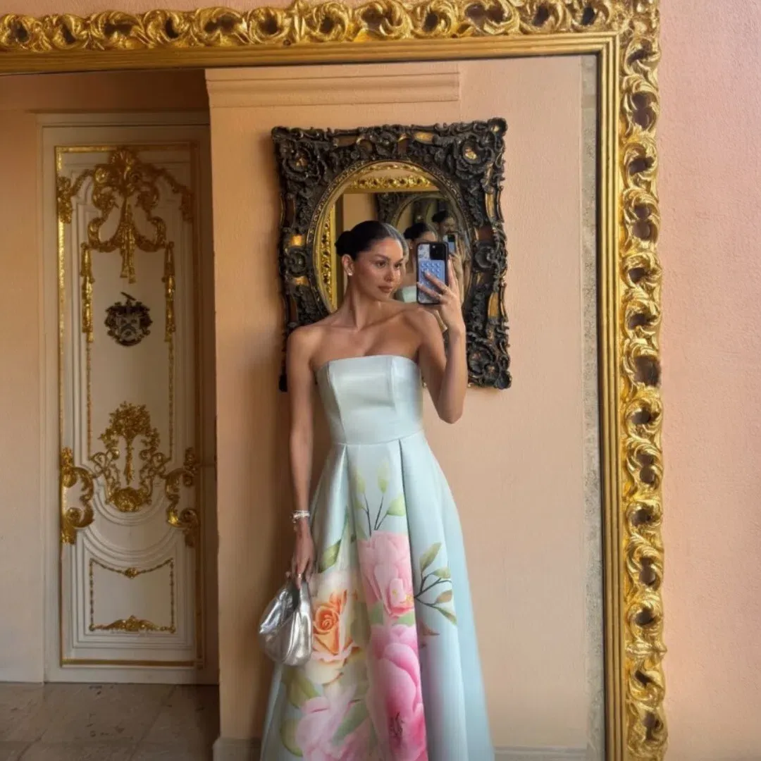 Elliatt Harper Strapless Gown in Baby Blue Floral Size Small for rent on The Volte - main image