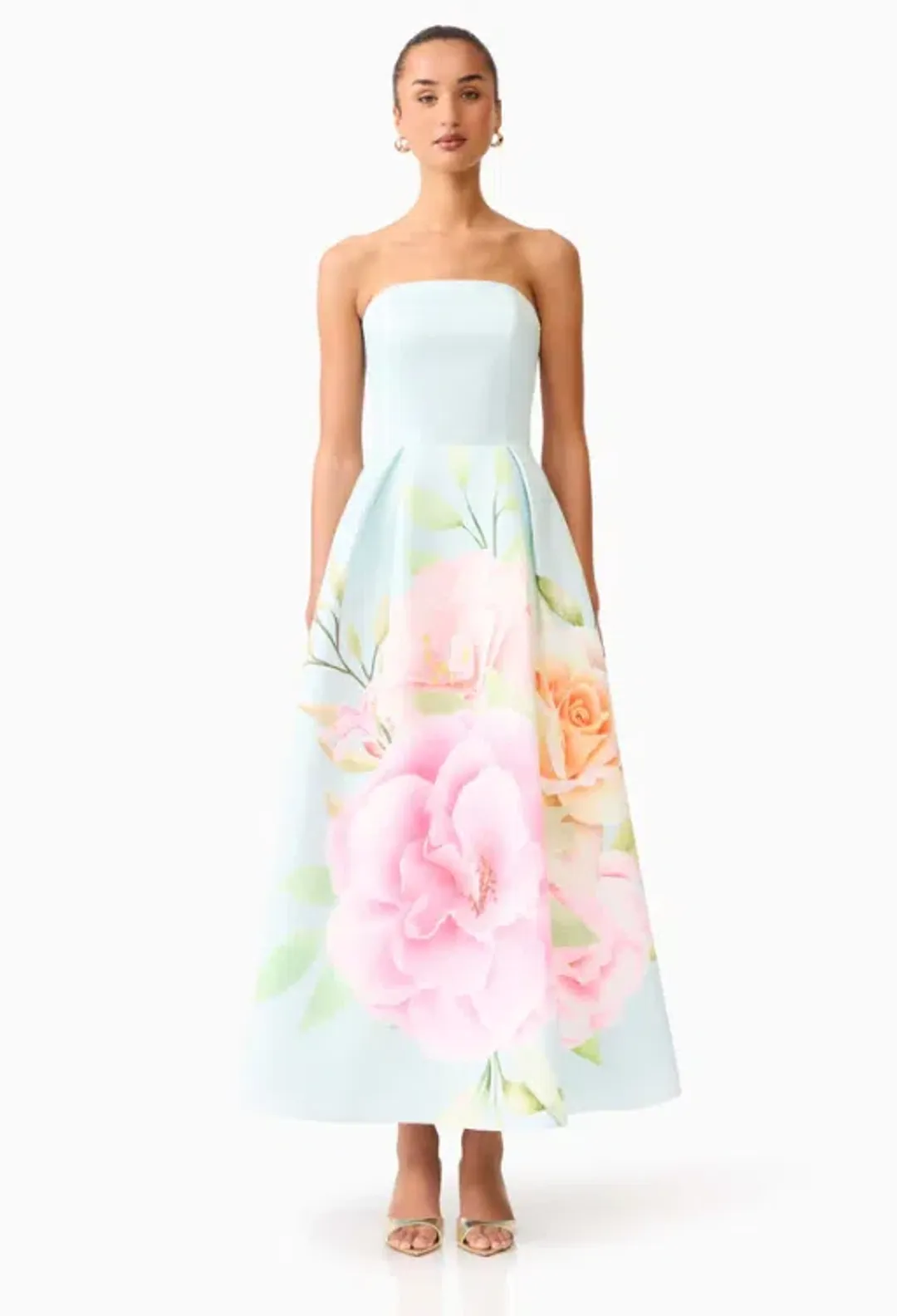 Elliatt Harper Strapless Gown in Baby Blue Floral Size Small for rent on The Volte - main image