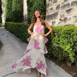 Elliatt Rova Tiered Gown in Cream & Pink Floral Size Large for rent on The Volte - image 1
