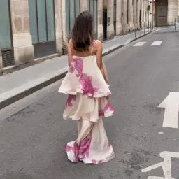 Elliatt Rova Tiered Gown in Cream & Pink Floral Size Large for rent on The Volte - image 3