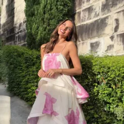 Elliatt Rova Tiered Gown in Cream & Pink Floral Size Large for rent on The Volte - image 4