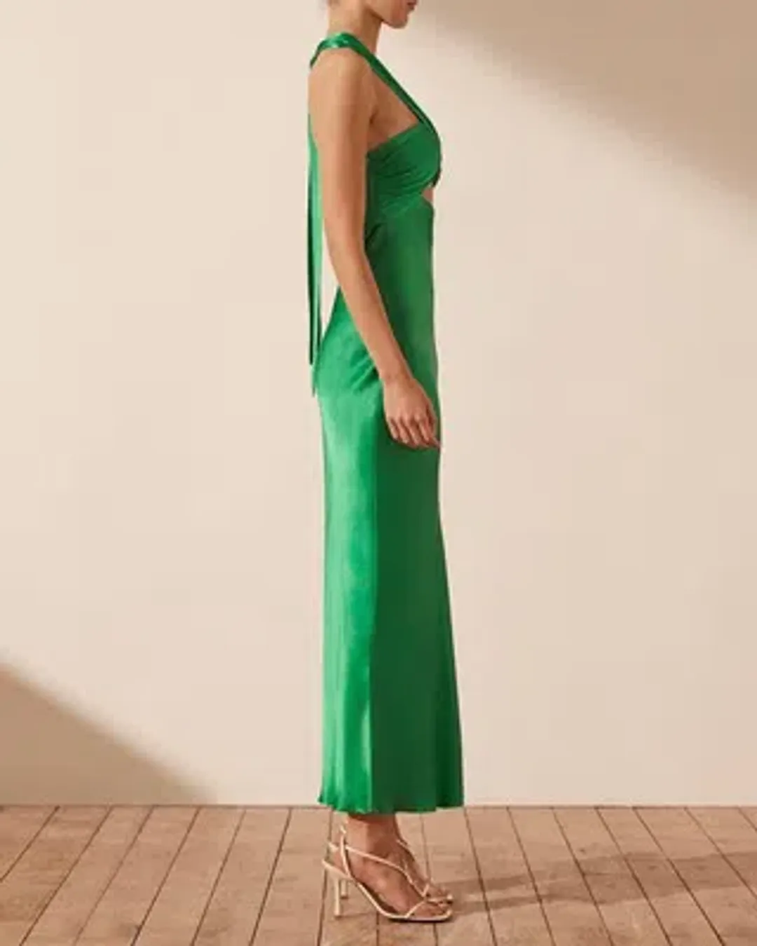SHONA JOY LANA RUCHED HALTER MIDI DRESS TREE GREEN SIZE AU 6 for rent on The Volte - main image