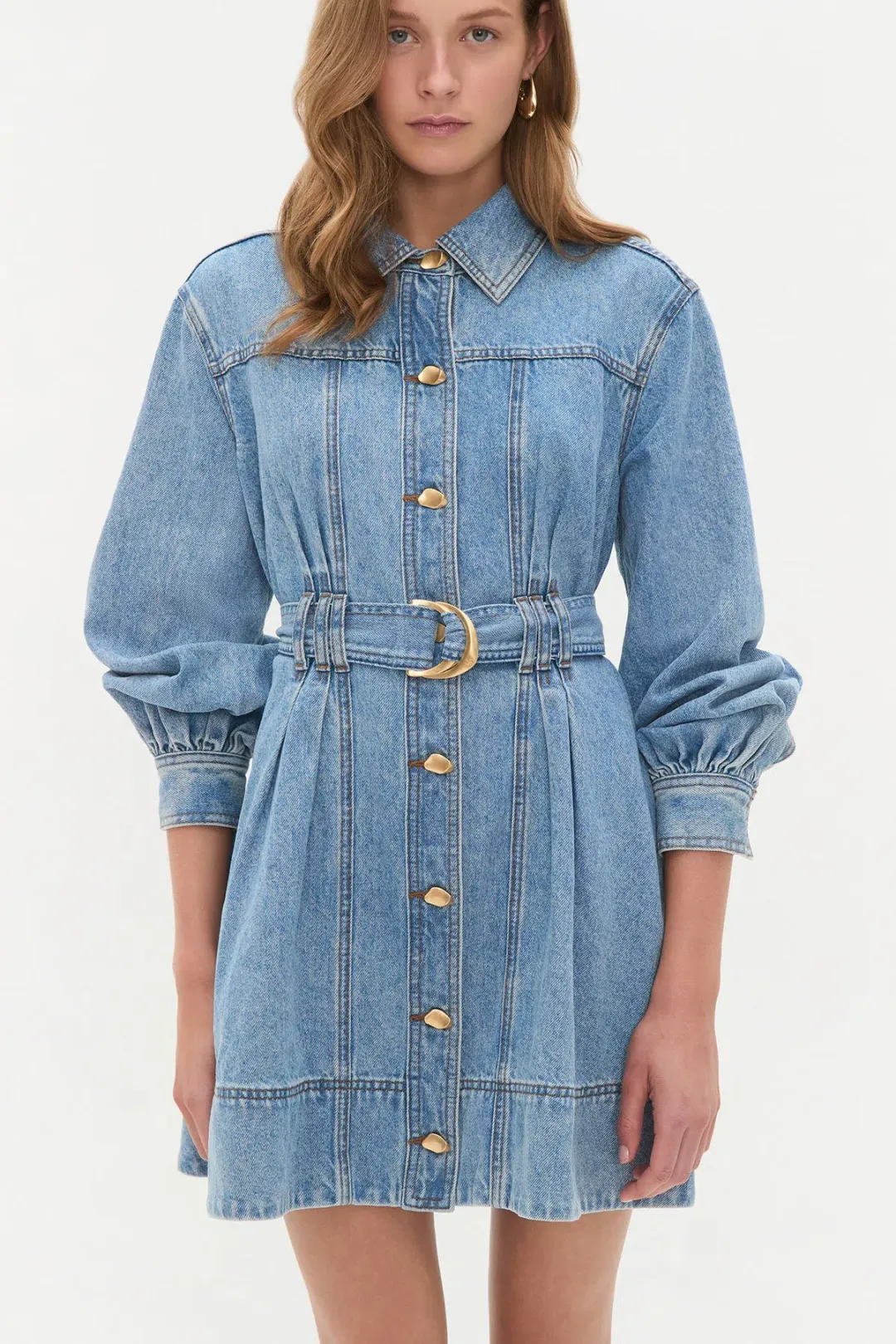 AJE LANE DENIM MINI DRESS COASTAL WASH SIZE AU 12 for rent on The Volte - main image