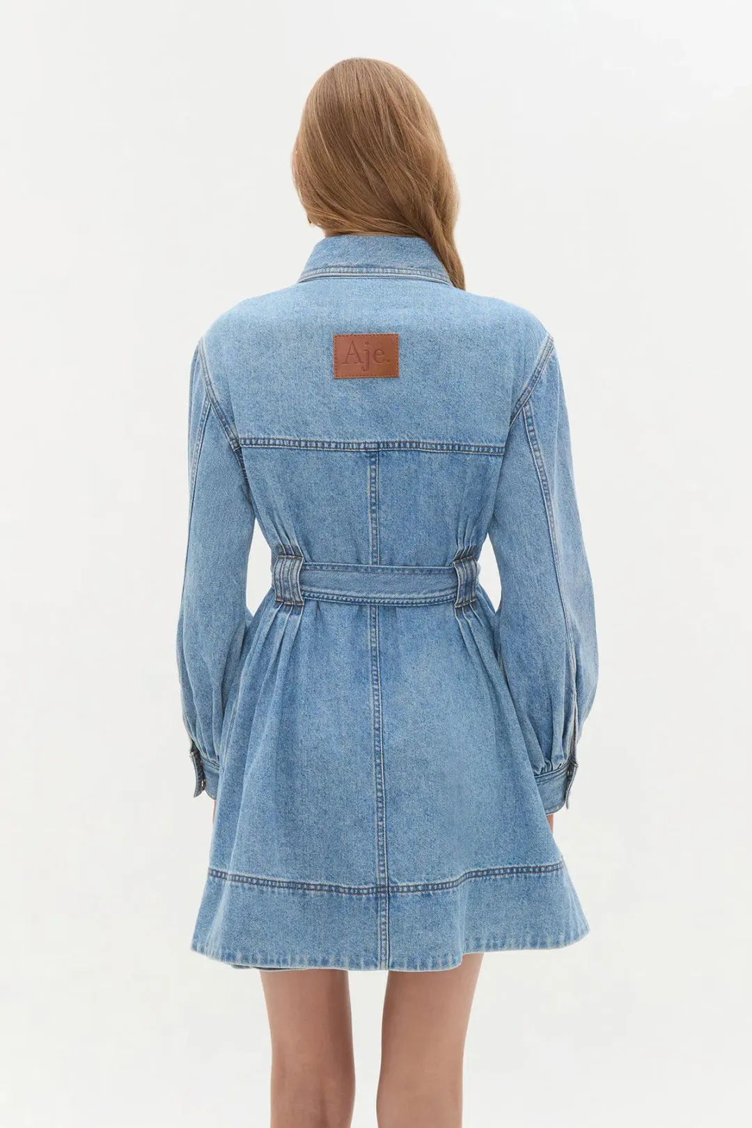 AJE LANE DENIM MINI DRESS COASTAL WASH SIZE AU 12 for rent on The Volte - main image