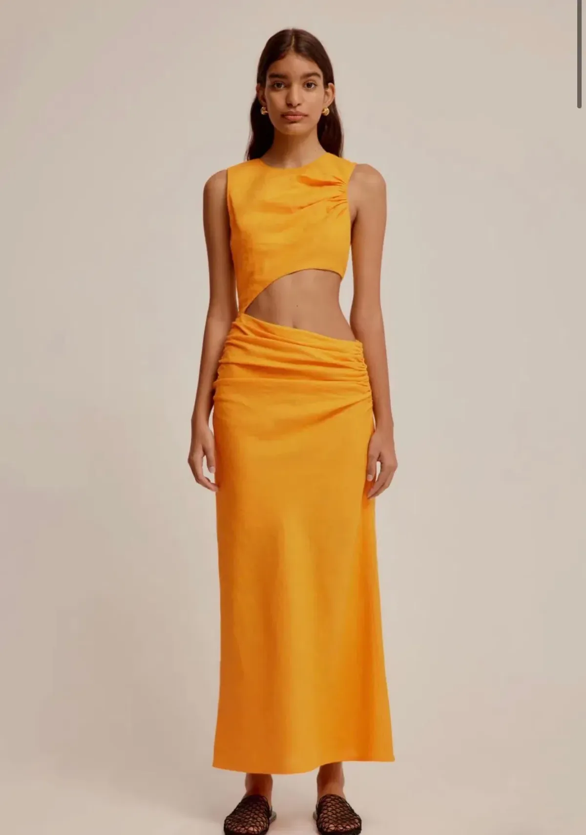 VENROY LINEN CUT OUT DRESS SAFFRON SIZE S for rent on The Volte - main image