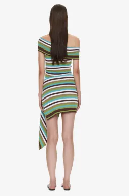 Christopher Esber Stripe Knit Extension Drape Mini Dress vert stripe Size S for rent on The Volte - image 2