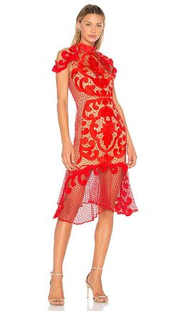 Stunning THURLEY Rose Ceremony Red Midi Dress - Size 6 - RRP $649.99 for rent on The Volte - image 1