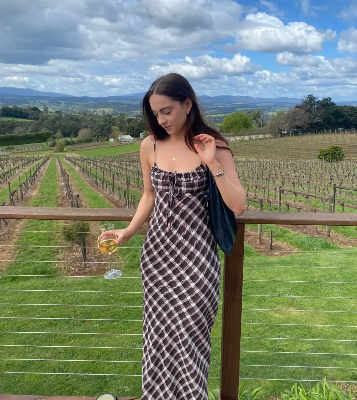 Bec & Bridge Chiara Checked Crepe Midi Dress Chocolate size AU 6 for rent on The Volte - main image