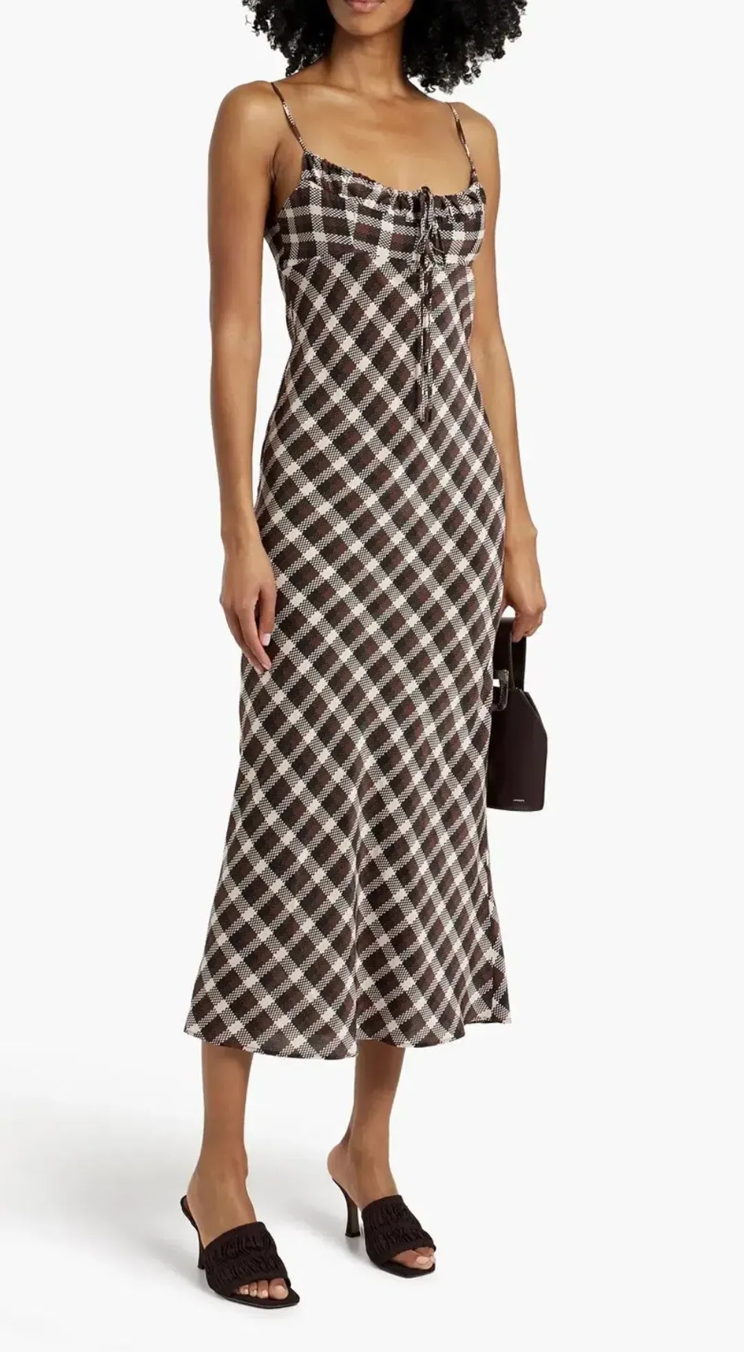 Bec & Bridge Chiara Checked Crepe Midi Dress Chocolate size AU 6 for rent on The Volte - main image