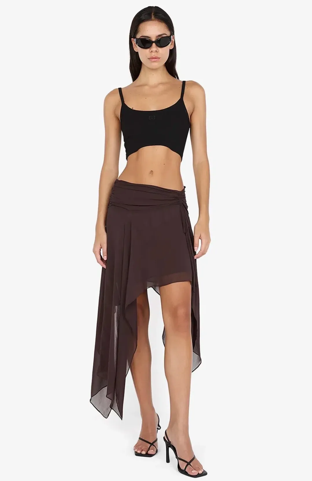 Bec & Bridge TALLIS ASYM SKIRT Dark Chocolate size AU 6 for rent on The Volte - main image