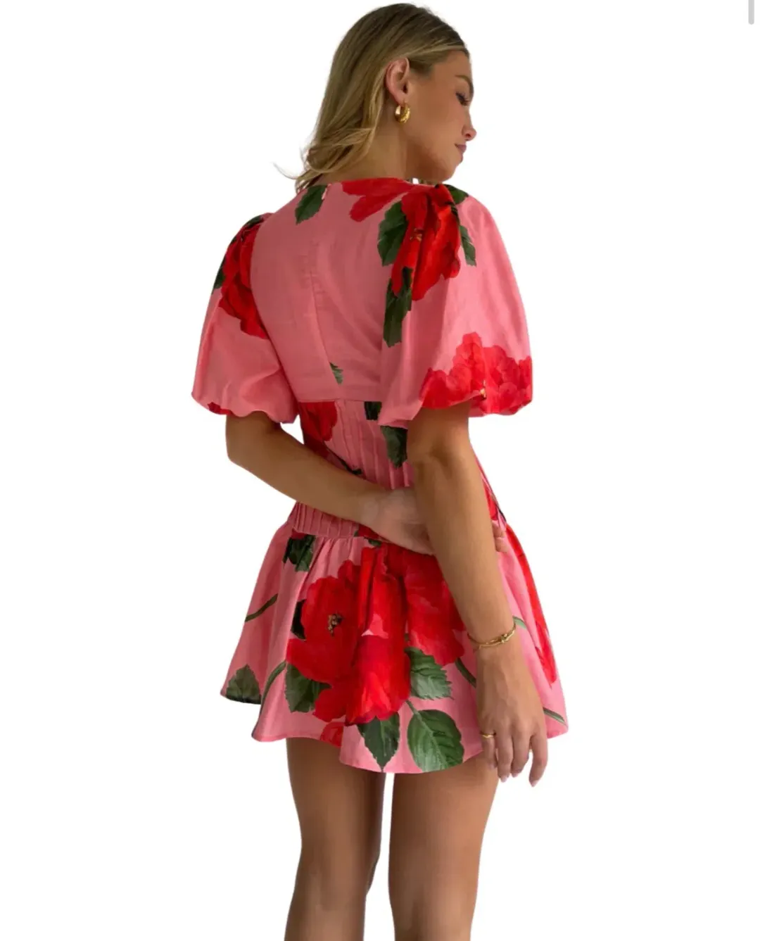 By Nicola– Neve Mini Dress in Raspberry Bloom- Size 8 for rent on The Volte - main image