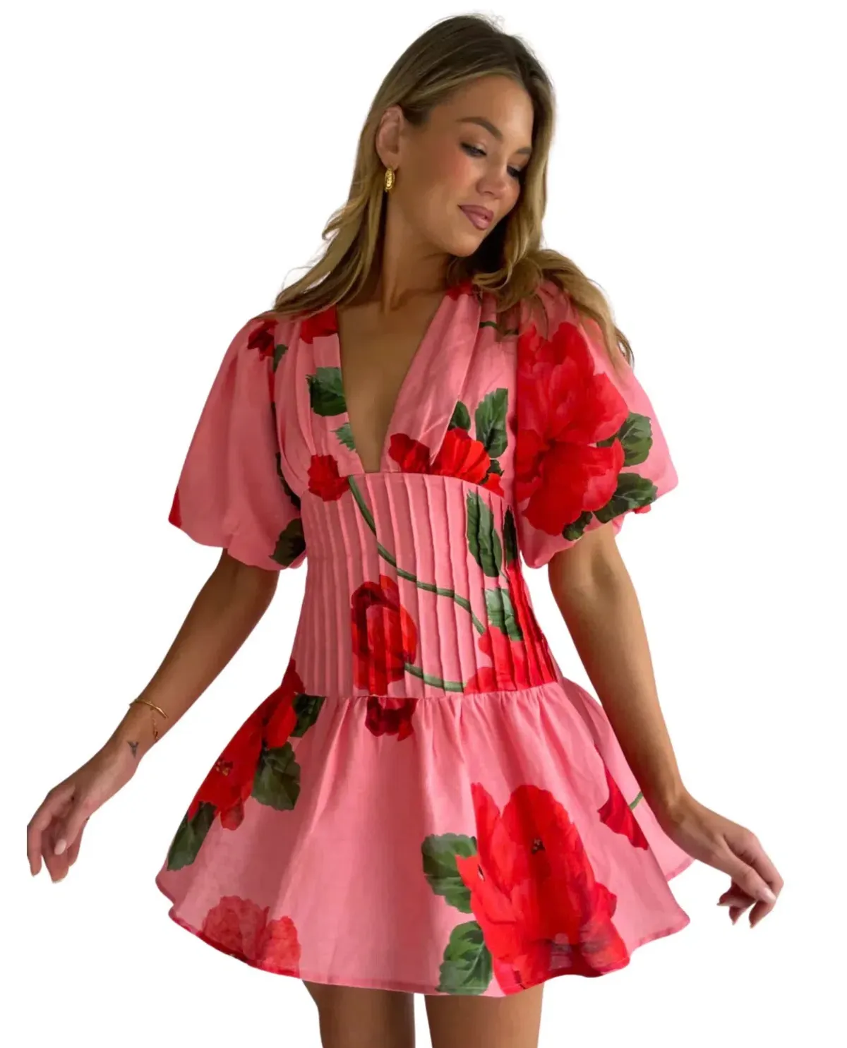 By Nicola– Neve Mini Dress in Raspberry Bloom- Size 8 for rent on The Volte - main image