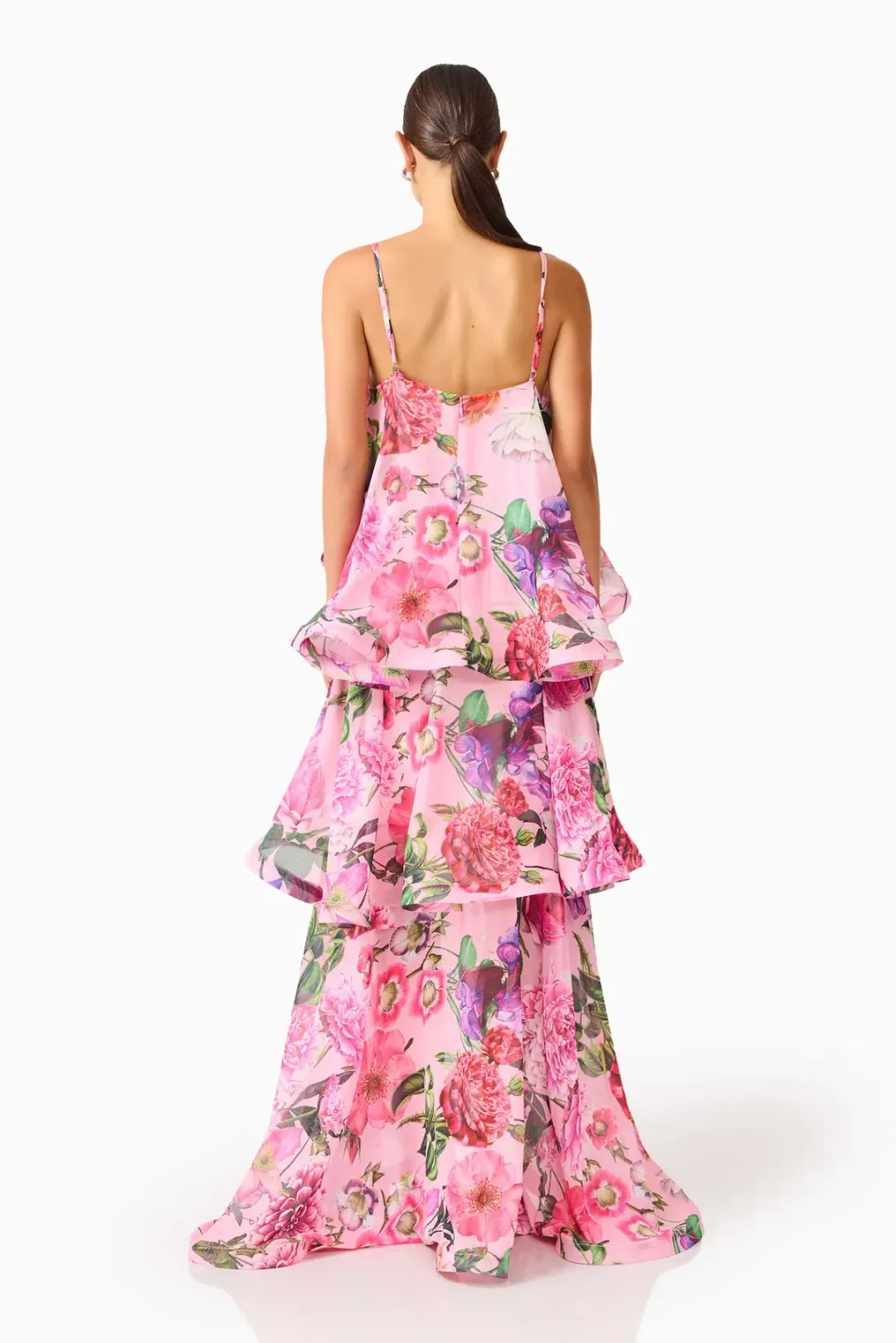 Elliatt Armani Tiered Maxi Dress in Pink Floral, Size L (12-14) for rent on The Volte - main image