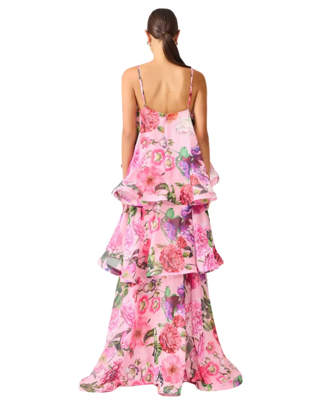 Elliatt Armani Tiered Maxi Dress Pink Floral Size S for rent on The Volte - main image