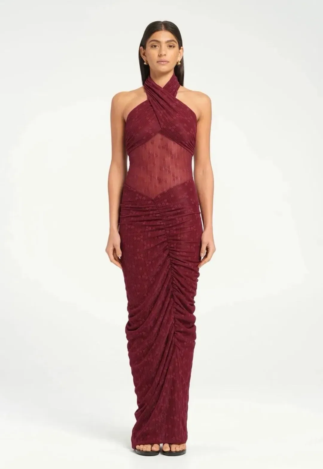 BENNI Hudson Lace Maxi Dress In Burgundy Sangria | Size AU 16 for rent on The Volte - main image