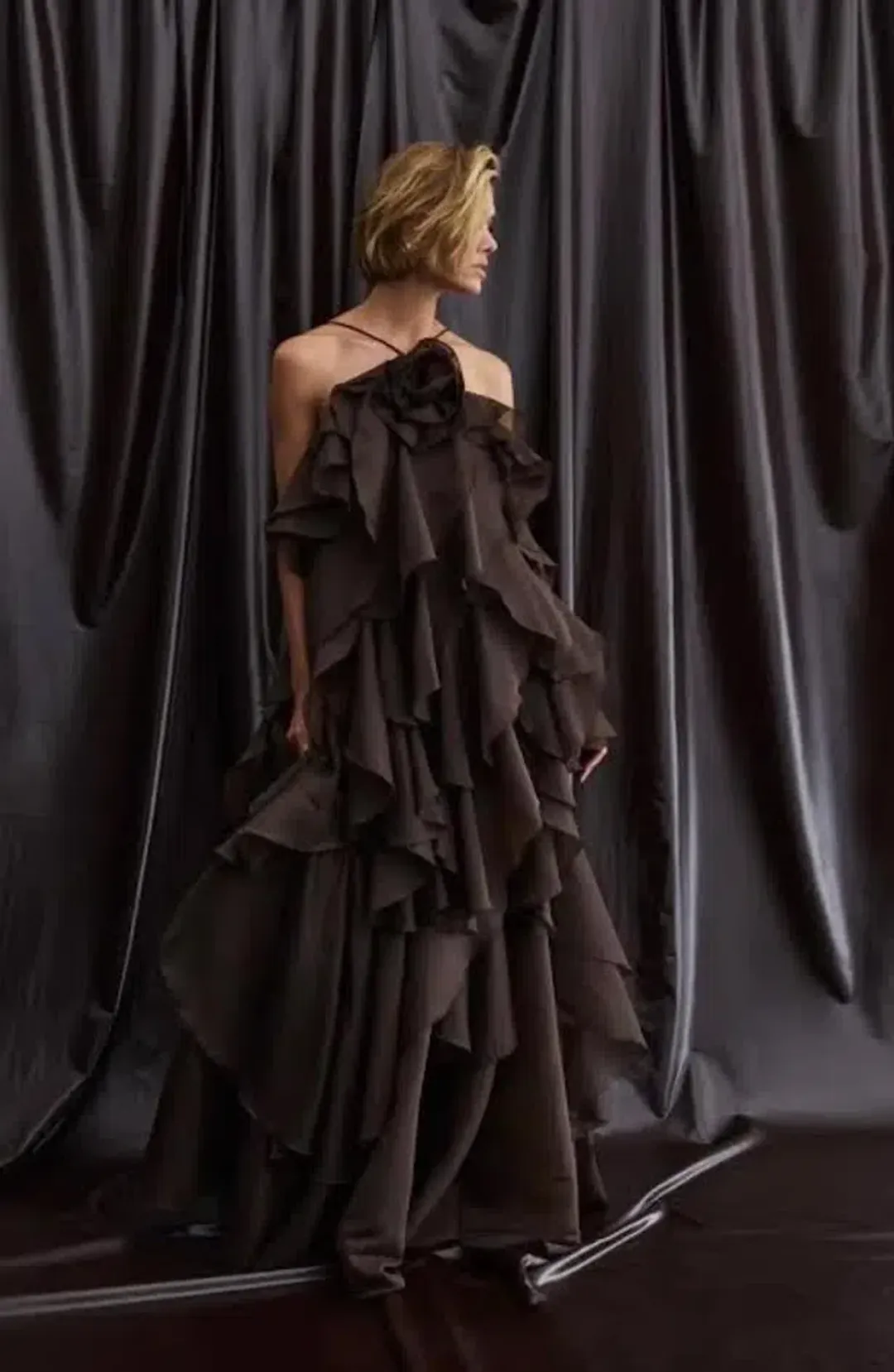 🤎Aje Pandorea Layered Maxi Dress in Carob Chocolate Brown - Size 10 AU 🤎 Tiered Ruffled Maxi Gown for rent on The Volte - main image