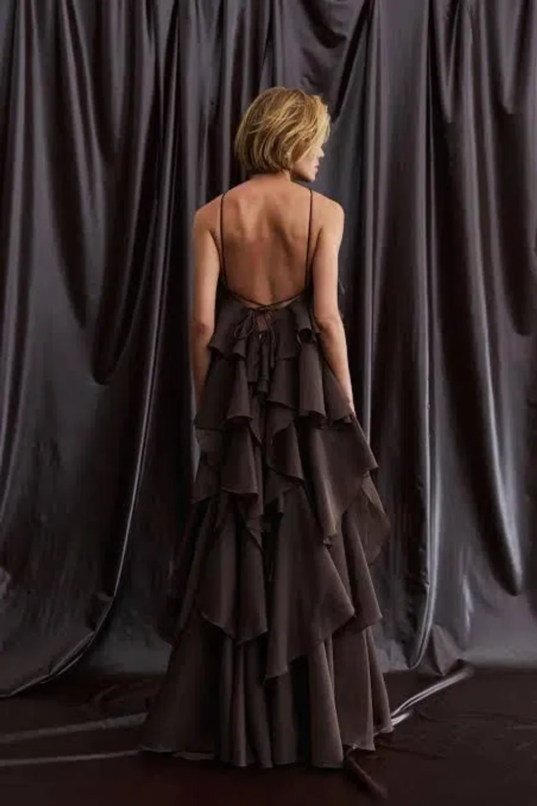 🤎Aje Pandorea Layered Maxi Dress in Carob Chocolate Brown - Size 10 AU 🤎 Tiered Ruffled Maxi Gown for rent on The Volte - main image