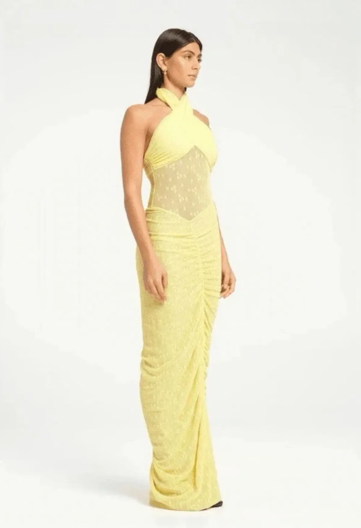 BENNI Hudson Lace Maxi Dress In Butter | Size AU 8 for rent on The Volte - main image